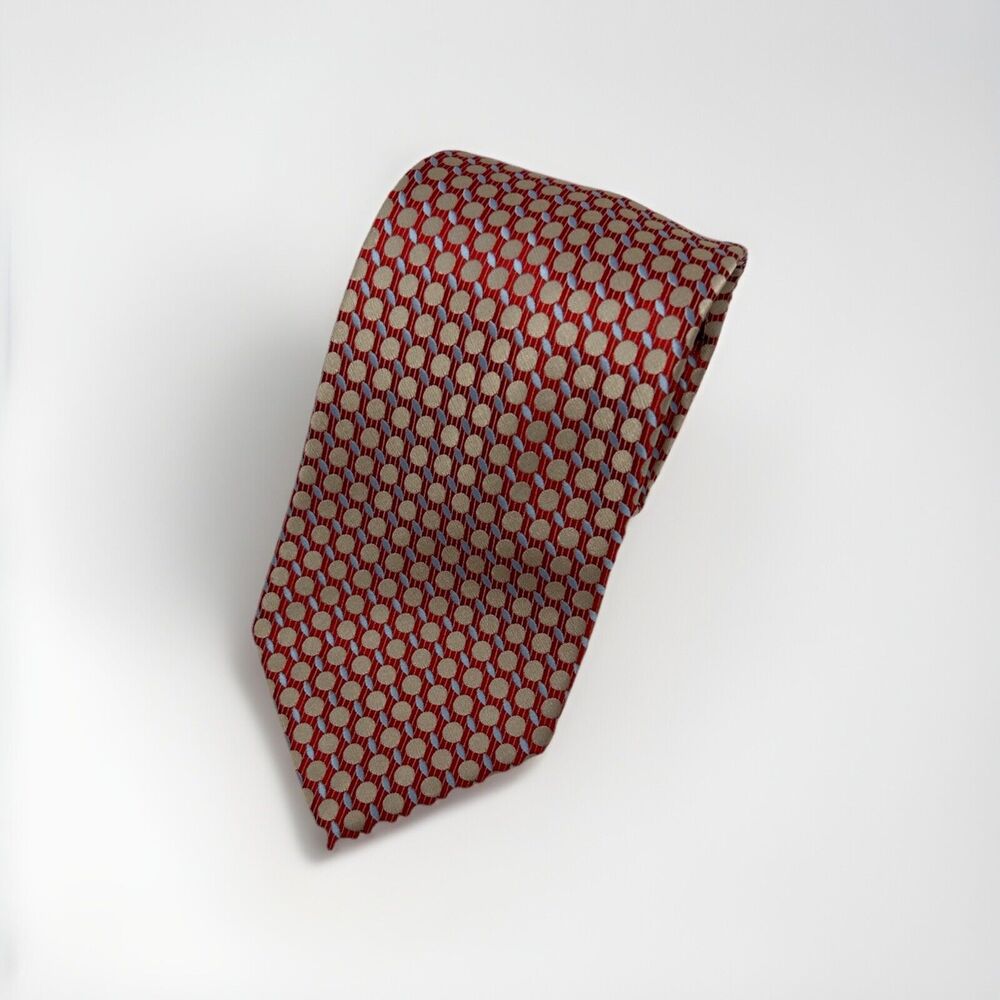 Alexander Julian Colours  Red Tan Geometric Pattern‎ Neck Tie L 58"x W 35"